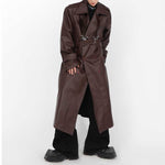 Leather Metal Button Double-layered Coat