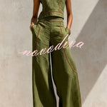 Elysia Contrast-Stitch Linen Two-Piece Set