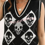 Halloween Skull Argyle Knit Sweater Vest