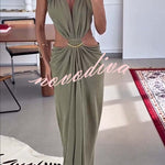 Athena Metal-Link Cutout Design Back Lace-up Drape Maxi Dress