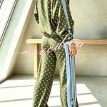 Lucienne Polka Dot Striped Star Print Zipper High Neck Pocket Sporty Jacket