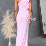 Fashionable Mesh Sleeveless One-shoulder Waist-revealing Maxi Dress