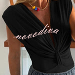 Ellie Stretch Fabric Deep V-neck Ruched Detail Short Sleeve Bodysuit