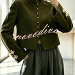 Napoleon Style Retro Rope Knot Decoration Stand Neck Long Sleeve Suit Jacket