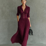 Evelyn | Pleated High-Waist Maxi Dress with Lapels
