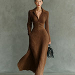 Evelyn | Pleated High-Waist Maxi Dress with Lapels