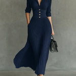 Evelyn | Pleated High-Waist Maxi Dress with Lapels
