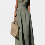 Blanca Pleated Wide Leg Jumpsuit with Round Neck