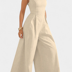 Blanca Pleated Wide Leg Jumpsuit with Round Neck