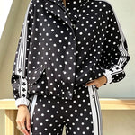 Lucienne Polka Dot Striped Star Print Zipper High Neck Pocket Sporty Jacket