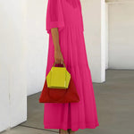 Loose Plus Size Mesh Pleated Solid Color Split-Joint Mock Neck Maxi Dresses Two Pieces Set