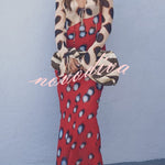 Sabine Animal and Butterfly Print Colorblock Long Sleeve Bias Cut Maxi Dress