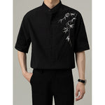 Loose Stand Collar Embroidered Shirt
