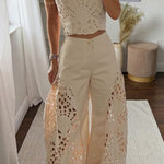 Sienna Embroidered Cut-Out Palazzo Pants Two-Piece Set