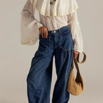 We The Free Denim Mid Rise Pocket Knotted Ankle Hem Lotus Balloon Jeans