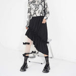 Contrast Color Panel Ruffled Mesh Skirt