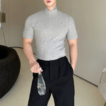 Half Turtleneck Solid Color Elastic Tight T-shirt