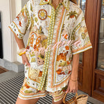 Tropical Vegetation Print Loose Button Elastic Waist Shorts Set