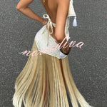 Fashionable Lace Appliqu¨¦ Tassel Hem Vacation Maxi Skirt