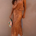 Stunning Fawn Print Contrast Color Satin Lace Trim Mid Rise Maxi Skirt