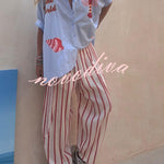 Piper Unique Lobster Ocean Embroidery Pattern Half Sleeve Oversized Shirt
