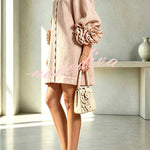 Rima Linen Blend Flowers Button Down Floral Cuffs Half Sleeve Mini Dress