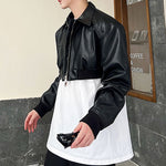 Black Short Zip PU Leather Jacket
