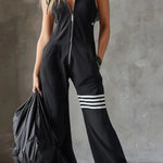Stylish Hooded Sleeveless Lace Zipper Casual Sports Jumpsuit