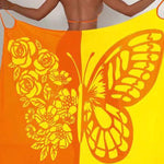 Fashionable Color-blocked Butterfly Print Resort Cover-up Midi Dress