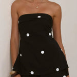 Polka Dot Print Sleeveless Off-shoulder Top and Elastic Waist Casual Pocket Shorts Set