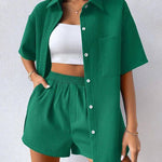 Zeagoo Women's Casual Two-Piece Short Sleeve Lapel Cardigan Top and Shorts Loungewear Sets
