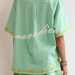 Linen Blend Loose-fitting Short-sleeved Button-down Shirt and Casual Pocket Shorts Set