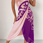 Fashionable Color-blocked Butterfly Print Resort Cover-up Midi Dress