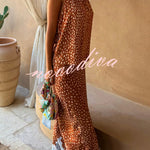 Stunning Fawn Print Contrast Color Satin Lace Trim Mid Rise Maxi Skirt