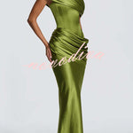 Ella Satin Detachable Asymmetric Off Shoulder Drape Panel Back Lace-up Maxi Dress