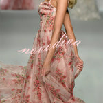 Danah Tulle Floral Print Corset Sweetheart Neck A-line Gown Maxi Dress