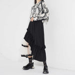 Contrast Color Panel Ruffled Mesh Skirt