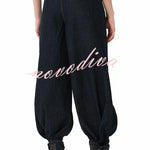 Luna Denim High Rise Pocket Adjustable Buckle Ankle Strap Harem Pants