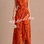 Dream Ode Lily Pad Style Pleats and Ruffles Halter Gown Maxi Dress