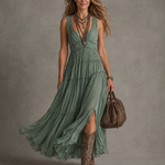 Ava | Gathered V-Neck Maxi Dress for Women