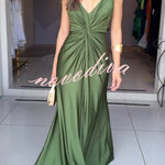 Glow Together Satin Knot Design Shoulder Strap Sleeveless Drape Slit Maxi Dress