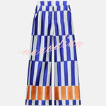 Chic Day Color-block Stripes Print High Rise Pocketed Wide Leg Pants
