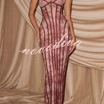 Sian Floral Lace Contrast Structural Detail Back Lace-up Strapless Slit Maxi Dress