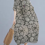 Plus Size Orange O-Neck Striped Summer Cotton Maxi Dresses