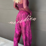 Free Moment Animal Print Metal Ring Design Pocket Wide Leg Pants