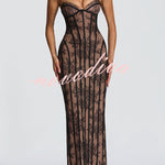 Sian Floral Lace Contrast Structural Detail Back Lace-up Strapless Slit Maxi Dress