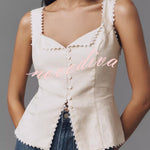 Fashionable Lace-trimmed V-neck Sleeveless Slim-fit Vest