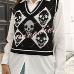 Halloween Skull Argyle Knit Sweater Vest