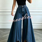 High-Waist Overlay Wide-Leg Jeans