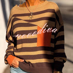 Xander Knit Color-block Stripes Wide Neck Long Sleeve Pocket Relaxed Sweater